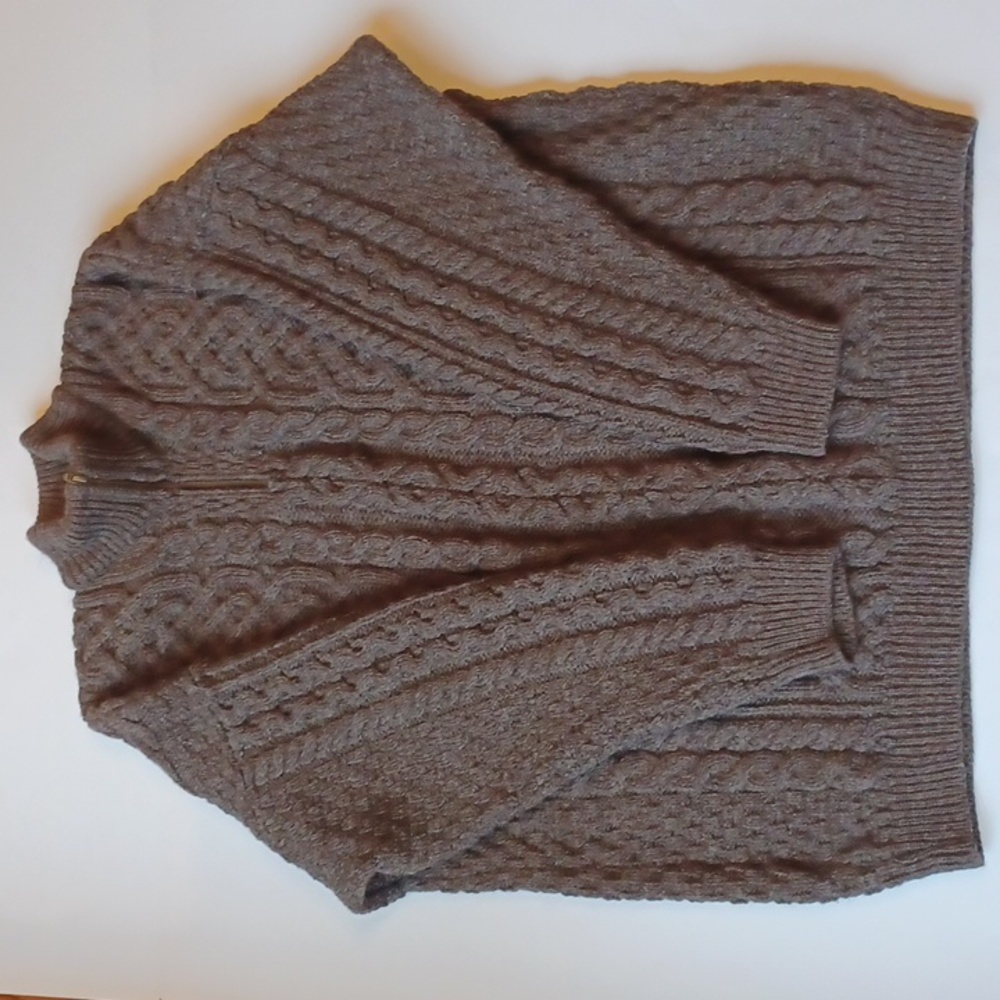 Vintage Orvis Quarter Zip Wool Cable Knit Fisherman Sweater SZ XXL Brown Irish